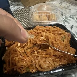 Thai Cuisine - Pad Thai with piece of hard plastic