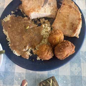 Julia Belle's - Grilled pork chops with rice/gravy - Southern Near Me - Florence, South Carolina Julia Belle's - Grilled pork chops with rice/gravy - Southern Near Me - Florence, South Carolina