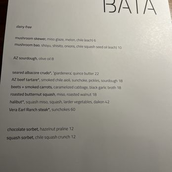 BATA - Dairy free menu - New American Near Me - Tucson, Arizona