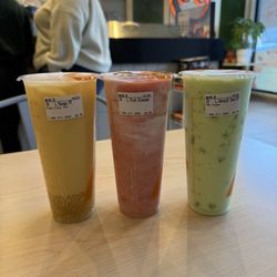 CoCo - Bubble tea; Mango Milk tea, Pink Blossom, and Honeydew Smoothie.