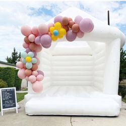 Majestic Bounce Houses - White bounce house without slide, can be draped with curtains