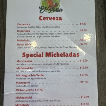 micheladas el paisa - Menu - Mexican Near Me - Katy, Texas
