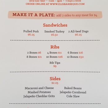 Eli's BBQ - Riverside - Keeping it simple - menu at Eli's BBQ in Cincinnati - Barbeque Near Me - Cincinnati, Ohio Eli's BBQ - Riverside - Keeping it simple - menu at Eli's BBQ in Cincinnati - Barbeque Near Me - Cincinnati, Ohio