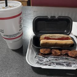Cook Out - (l-r) diet coke, hot dog, nuggets, cheese quesadilla