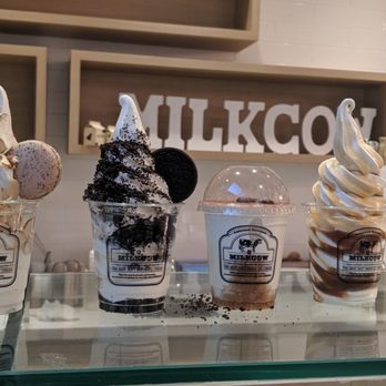 Milkcow Cafe - Left to right- Macao dream ( espresso macaroon), cookies & cream, tiramisu(added macaroon sea salt caramel $2), and affogato (coffee). - Ice Cream & Frozen Yogurt Near Me - Richmond, British Columbia Milkcow Cafe - Left to right- Macao dream ( espresso macaroon), cookies & cream, tiramisu(added macaroon sea salt caramel $2), and affogato (coffee). - Ice Cream & Frozen Yogurt Near Me - Richmond, British Columbia