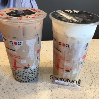 Sharetea - Hokkaido milk tea with mini boba and the wintermelon creama tea with 50% less sugar :) - Coffee & Tea Near Me - Fountain Valley, California