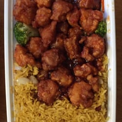 China City Restaurant - General Tso's Combo. Served with pork fried rice, egg roll and fortune cookie.  $7.85   Take-Out.