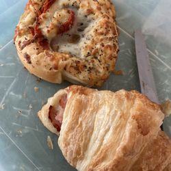 Pepperoni roll and ham and cheese croissant