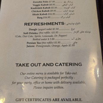 Ziba Persian Restaurant - Menu - Persian/Iranian Near Me - Sanjose, California
