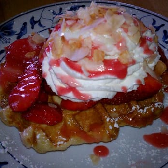 The Waffle Window - Spring fling - coconut panna cotta, strawberries, rhubarb sauce, maple salted coconut - Breakfast & Brunch Near Me - Portland, Oregon The Waffle Window - Spring fling - coconut panna cotta, strawberries, rhubarb sauce, maple salted coconut - Breakfast & Brunch Near Me - Portland, Oregon