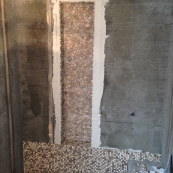 Handicap Shower Travertine Shampoo Box Pebble Stone Back Wall Travertine Shampoo Box Pebble Stone