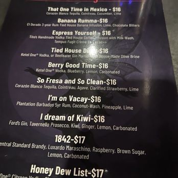 Tied House Milwaukee - Current menu July 2025 - Cocktail Bars Near Me - Milwaukee, Wisconsin
