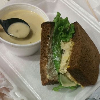 The Upper Crust Sandwich Shoppe - Tuna salad sandwich on squaw bread and chili Poblano soup - Delis Near Me - Riverside, California The Upper Crust Sandwich Shoppe - Tuna salad sandwich on squaw bread and chili Poblano soup - Delis Near Me - Riverside, California