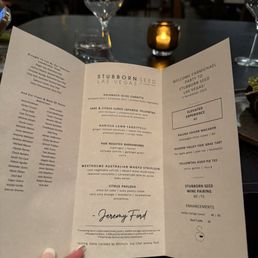 The Menu for The Stubborn Seed by Jeremy Ford here in World Resorts In Vegas. It did earn a "Michelin Star" in Miami's original Location. The Menu for The Stubborn Seed by Jeremy Ford here in World Resorts In Vegas. It did earn a "Michelin Star" in Miami's original Location.
