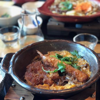 YAYOI - MIX TOJI: combo of pork cutlet, fried shrimp, and wagyu beef simmered in sauce (sukiyaki) and egg - Japanese Near Me - Cupertino, California