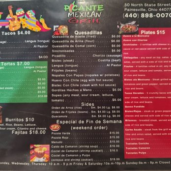 Picante Mexican Grill - 2026 menu - Mexican Near Me - Painesville, Ohio Picante Mexican Grill - 2026 menu - Mexican Near Me - Painesville, Ohio