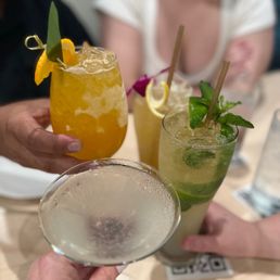 Drinks... lychee Martino, Thai sangria, a mojito I don't remember the name and a limited edition Barbie drink. Drinks... lychee Martino, Thai sangria, a mojito I don't remember the name and a limited edition Barbie drink.