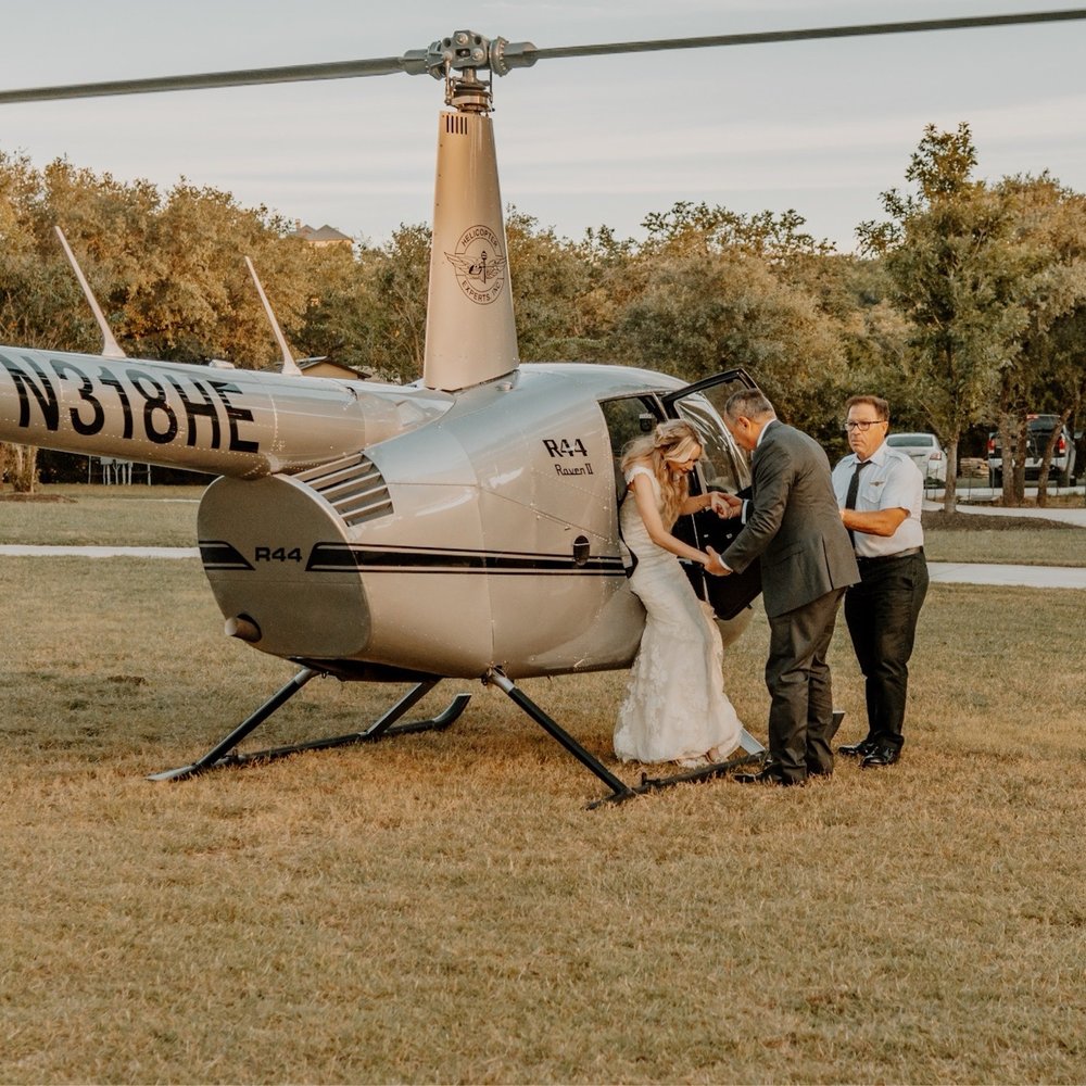 Helicopter Experts - Bride arriving by helicopter to her wedding! - Private Jet Charter Near Me - Bulverde, Texas Helicopter Experts - Bride arriving by helicopter to her wedding! - Private Jet Charter Near Me - Bulverde, Texas