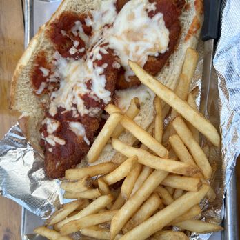 NorthSide Tavern - Chicken parmigiana samich with fries - American Near Me - San Diego, California NorthSide Tavern - Chicken parmigiana samich with fries - American Near Me - San Diego, California