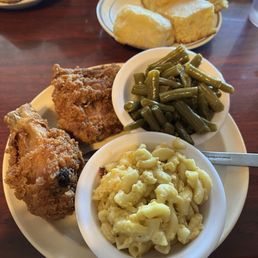 Fried chicken Mac and cheese green beans cornbread and biscuits Fried chicken Mac and cheese green beans cornbread and biscuits