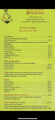 Menu photo 2 JD Cocina Denham Springs, LA