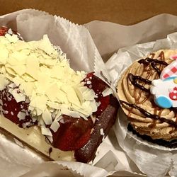 Alpine Bakery & Pizzeria - Woodstock - Chocolate-Strawberry Cheesecake; Mocha-Caramel Cupcake
