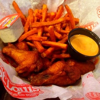 St. Louis Bar & Grill - 'Hotter than hell' wings with yam fries - Chicken Wings Near Me - Markham, Ontario