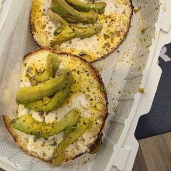 Bagel Me! - Everything bagel with cream cheese, avocado and lemon pepper seasoning. - Bagels Near Me - Anaheim Hills, California