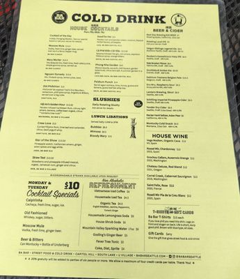 Menu photo 8 Ba Bar Seattle, WA Menu photo 8 Ba Bar Seattle, WA