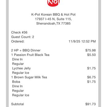 KPOT Korean BBQ & Hot Pot - Menu Pricing - Barbeque Near Me - Shenandoah, Texas