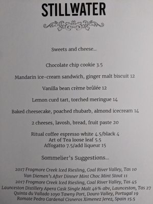 Menu photo 1 Stillwater Launceston, TAS Menu photo 1 Stillwater Launceston, TAS
