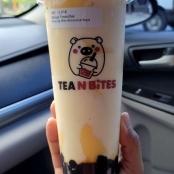 Tea N Bites - Mango smoothie - added boba and egg milky w/coconut toast - Bubble Tea Near Me - Miami, Florida