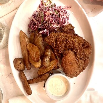 Agricola - Griggstown Farm Crispy Chicken - creamy red cabbage pickled jalapeño slaw, fingerling potatoes, ranch dressing - New American Near Me - Morristown, New Jersey