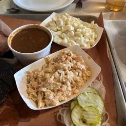 Cole slaw, Mac n cheese, beans