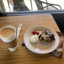 Oceana Coffee - Bread pudding and caramel latte.