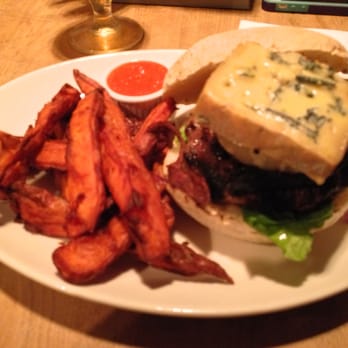 The Burger Joint - My attempt at the perfect burger; venison burger with black pudding, pineapple and blue cheese with a side of sweet potato fries - Burgers Near Me - Bristol, BST