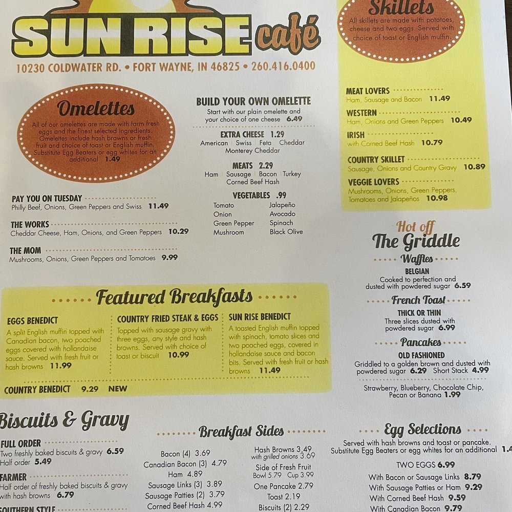 Sun Rise Cafe - Menu - American Near Me - Fort Wayne, Indiana Sun Rise Cafe - Menu - American Near Me - Fort Wayne, Indiana