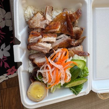 Le's Chinese Bar-B-Que - Two items with white rice. Roasted duck and BBQ pork three layers - Chinese Near Me - Urbandale, Iowa