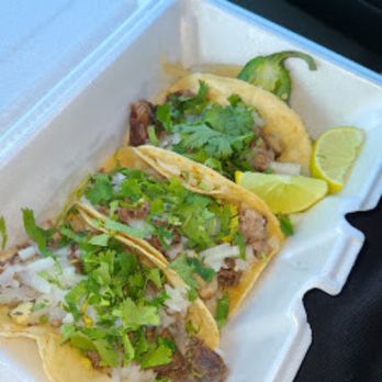 Botello's Party Store - three tacos in a styrofoam container - Beer, Wine & Spirits Near Me - West Olive, Michigan