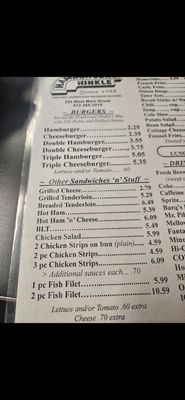 Menu photo 6 Hinkle's Sandwich Shop Madison, IN