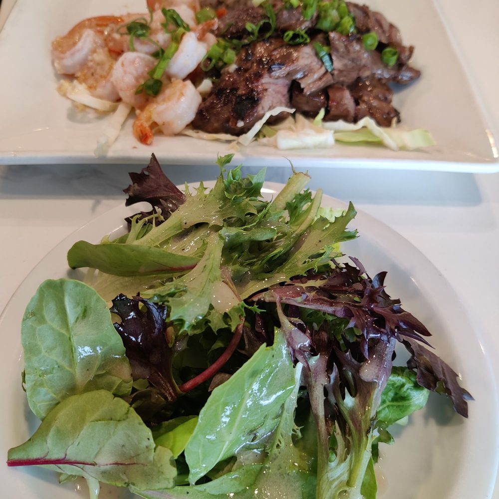 Eagle Cafe - Fresh green salad with my garlic shrimp and Steak - Breakfast & Brunch Near Me - Honolulu, Hawaii Eagle Cafe - Fresh green salad with my garlic shrimp and Steak - Breakfast & Brunch Near Me - Honolulu, Hawaii