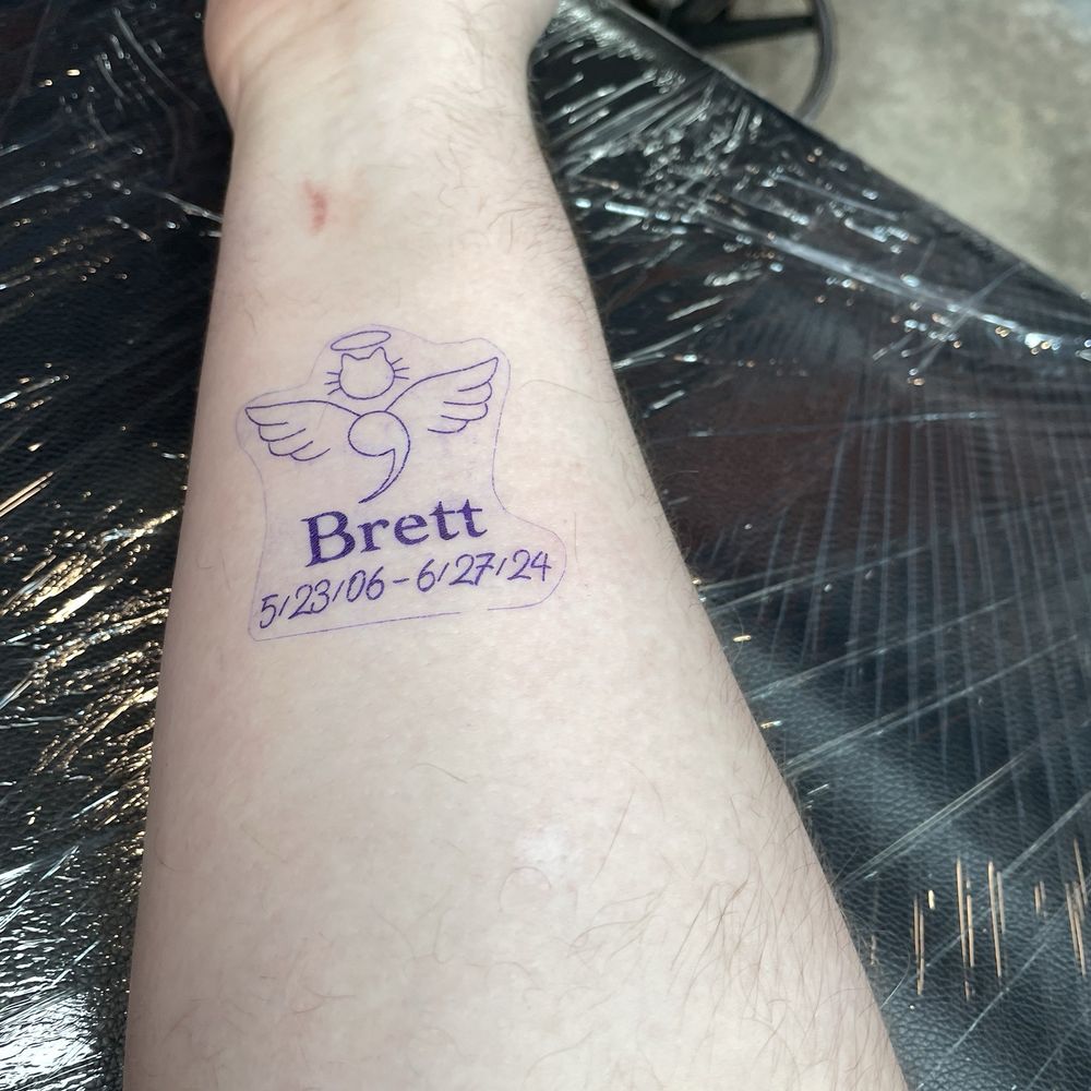 Revved Up Tattoos - semicolon kitty,cat my little Brother's. Dream Tattoo except,it's an Angel. With My Brother's name,Birth date and death date. - Piercing Near Me - Indianapolis, Indiana Revved Up Tattoos - semicolon kitty,cat my little Brother's. Dream Tattoo except,it's an Angel. With My Brother's name,Birth date and death date. - Piercing Near Me - Indianapolis, Indiana