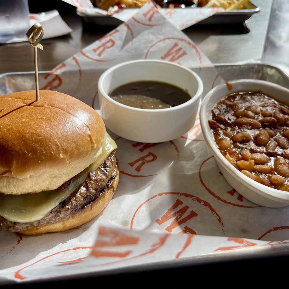 Whiskey Road Tavern & Grill - French Onion Burger with Whiskey Baked Beans - Bars Near Me - Cedar Falls, Iowa Whiskey Road Tavern & Grill - French Onion Burger with Whiskey Baked Beans - Bars Near Me - Cedar Falls, Iowa