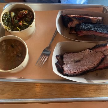 Hank's Texas BBQ - Two meat platter (brisket, ribs, collard greens, burnt ends baked beans) - Barbeque Near Me - Columbus, Ohio Hank's Texas BBQ - Two meat platter (brisket, ribs, collard greens, burnt ends baked beans) - Barbeque Near Me - Columbus, Ohio