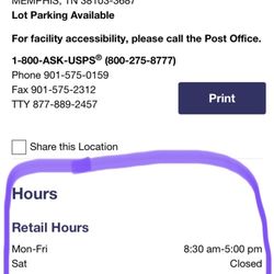 Peabody Place Postal Retail Center - Hours of operation