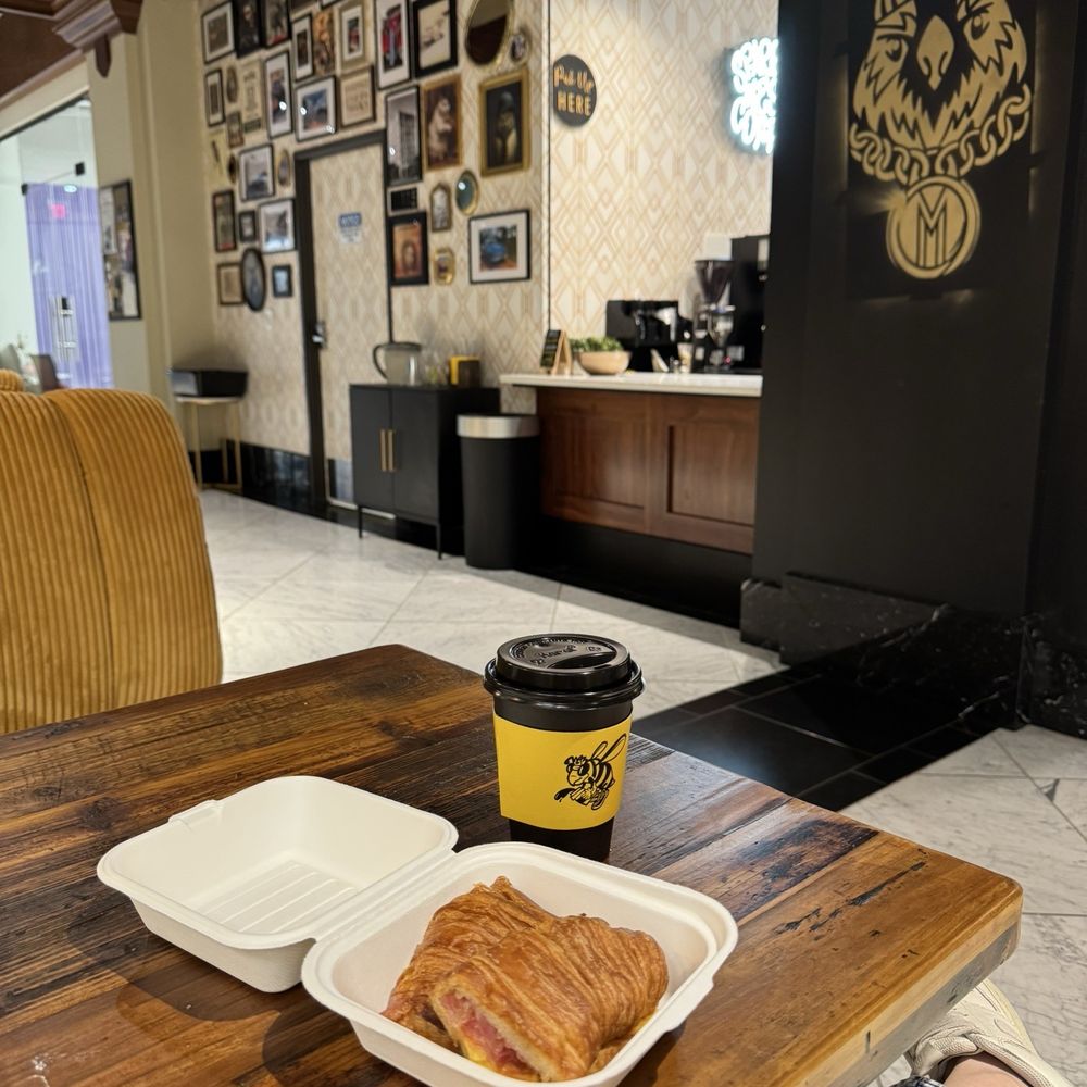 Drip coffee Bacon egg & cheese breakfast sandwich Drip coffee Bacon egg & cheese breakfast sandwich