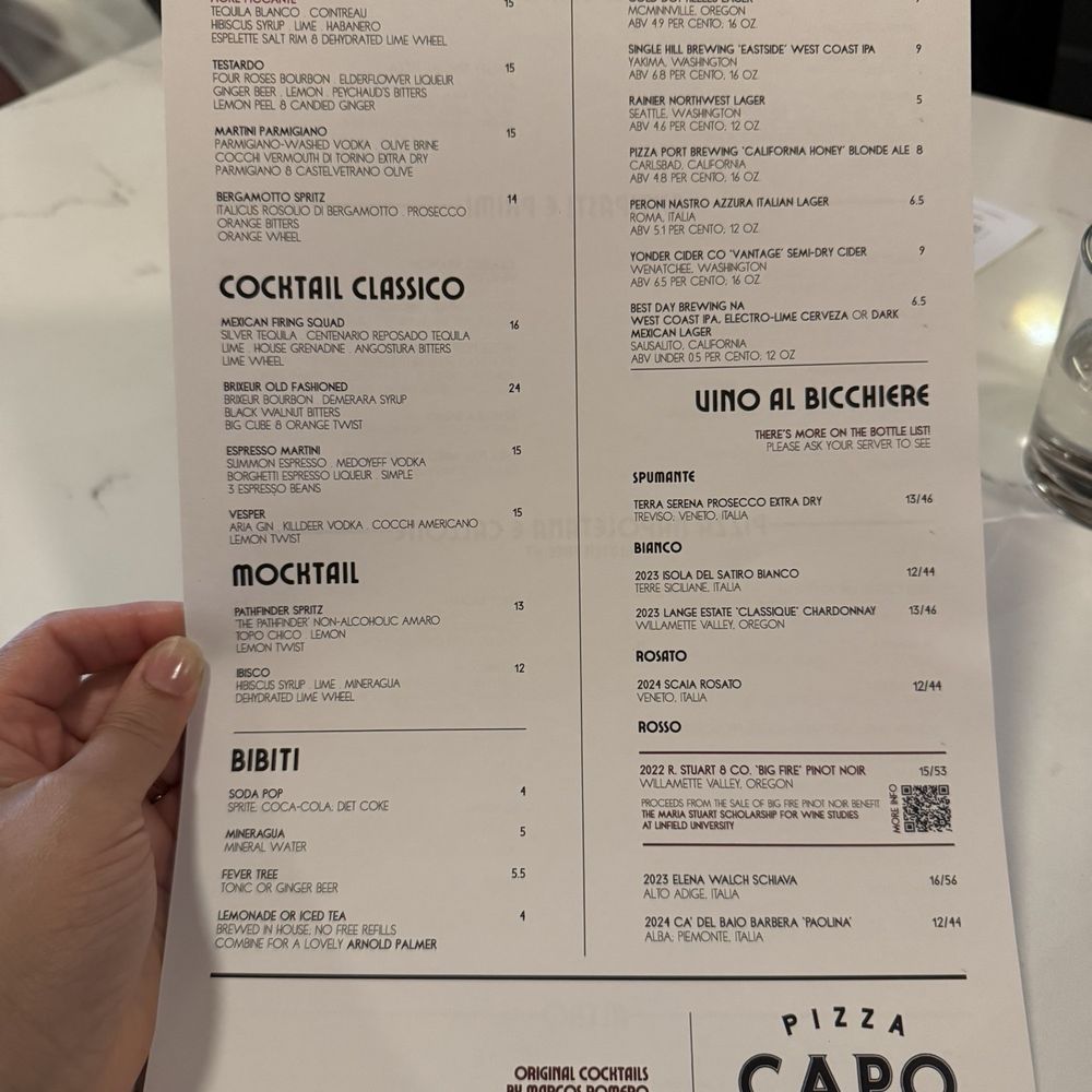 Pizza Capo - Cocktail & Wine Menu - Pizza Near Me - McMinnville, Oregon