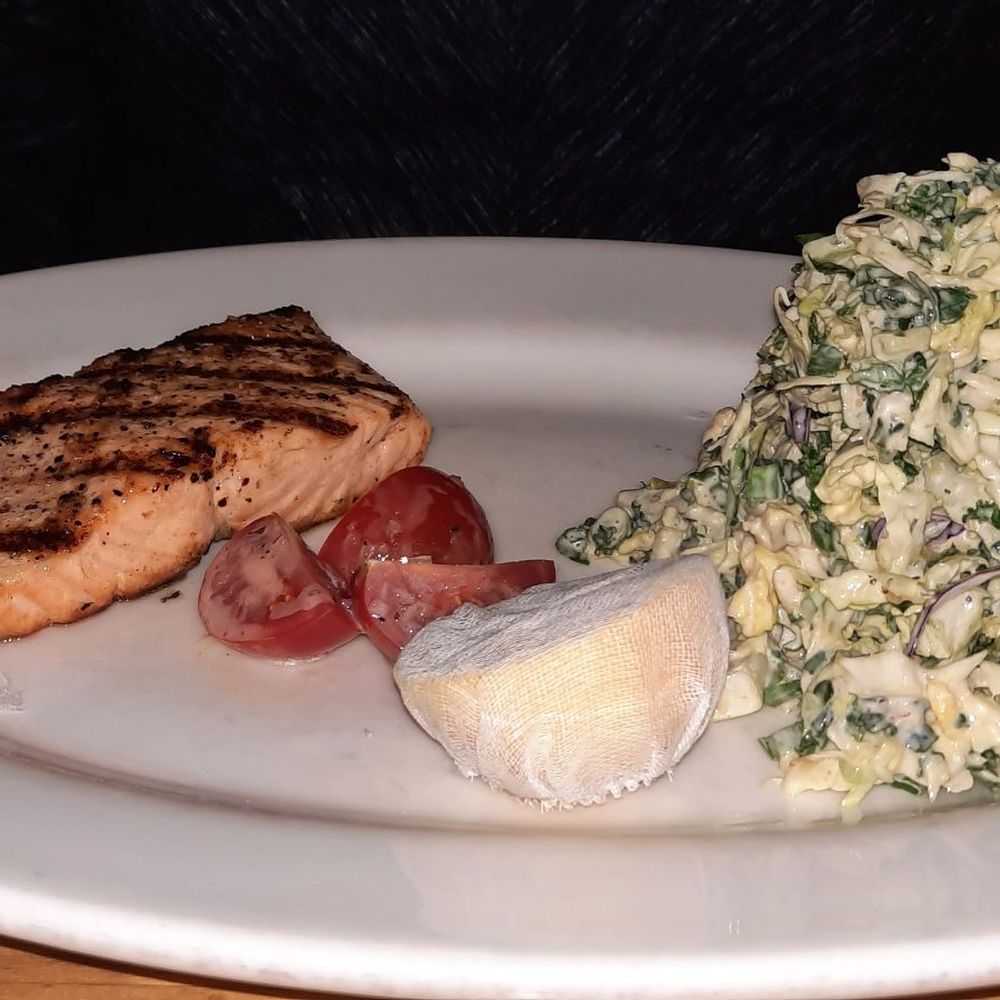 Doc B's Restaurant + Bar - Perfection Salmon with Fresh to order Cole Slaw. You dot want to miss. - New American Near Me - Dallas, Texas