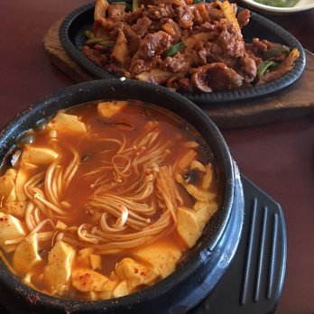 Dolsot House - mushroom soon dooboo with spicy pork lunch combo. $14.99!!-- very good! - Korean Near Me - Cherry Hill, New Jersey
