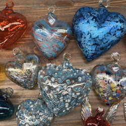 Kulture - Woodland - Glass blown hearts. Variety of sizes and colors. Imported from Mexico